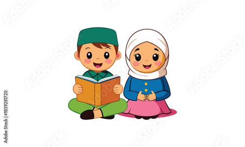 Muslim Children Reading Quran Together