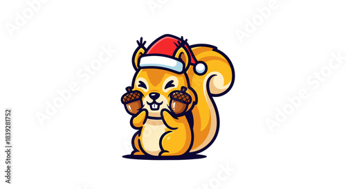 Cute cartoon squirrel mascot wearing a festive Santa hat.