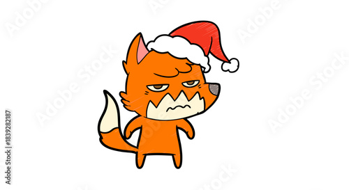 Grumpy Cartoon Fox Wearing a Santa Hat with a Disgruntled Expression.