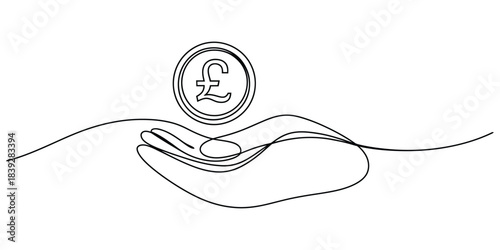 Continuous line drawing of hand holding pound coin