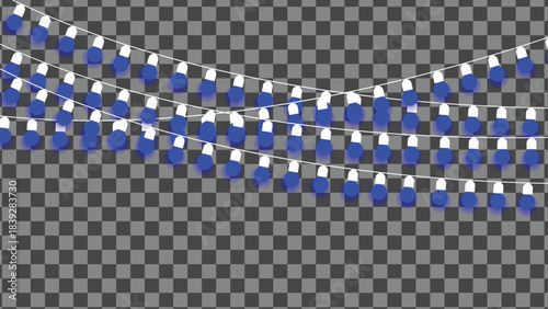 Strings of blue lights on a transparent background