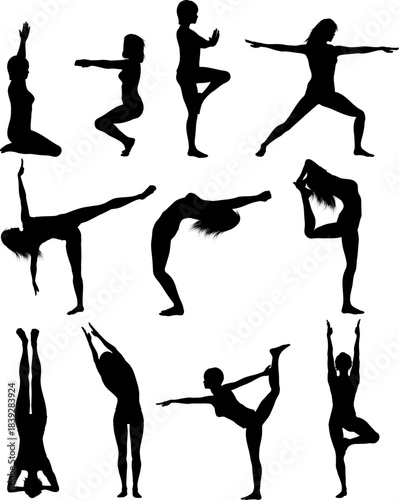 Silhouettes of people jumping shadows sport stencil in editable vector 
