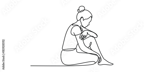 Continuous line drawing of a pensive woman