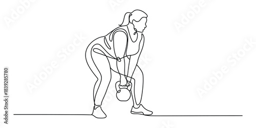 Continuous line drawing of woman with kettlebell