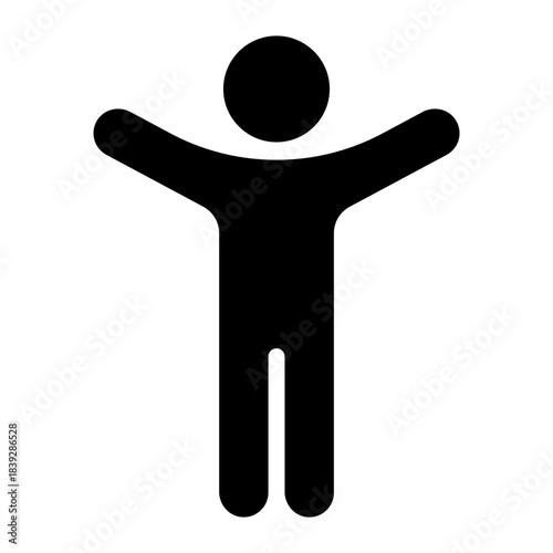 1 person black icon. Man with arms raised icon.