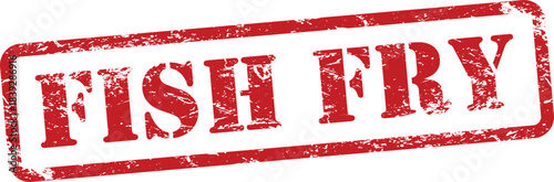 Red vintage fish fry stamp on white background