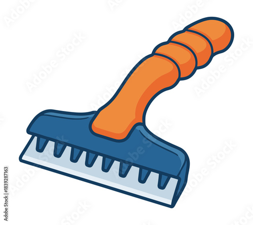 Cartoon style ice scraper with an orange handle and blue head isolated transparent background ( include cut-out PNG file )