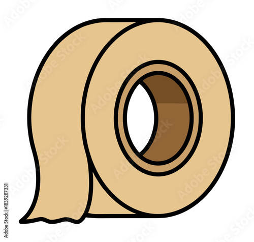 A single roll of light brown adhesive tape ready for wrapping or sealing tasks.Isolated transparent background ( include cut-out PNG file ).
