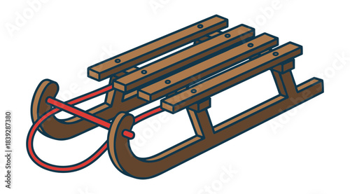 Classic wooden sled for winter sports and snow downhill racing Isolated transparent background ( include cut-out PNG file )