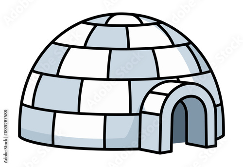 Simple cartoon illustration of a large white and light blue dome shaped igloo.Isolated transparent background ( include cut-out PNG file )