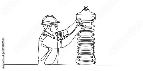 Continuous line drawing of an electrical worker with insulator
