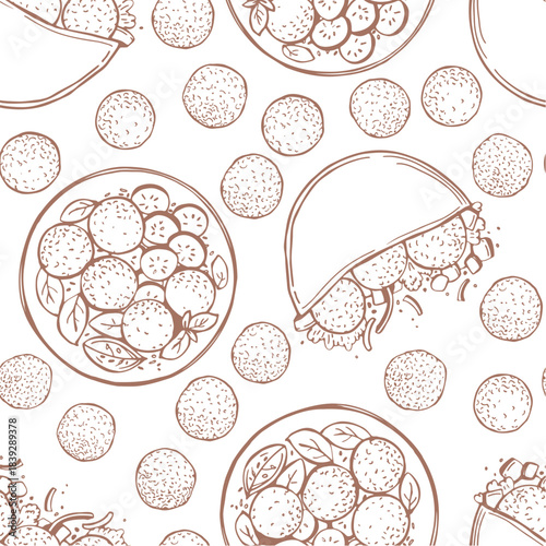Hand-drawn falafel set. Pita with falafel,  falafel balls. Vector  seamless pattern.