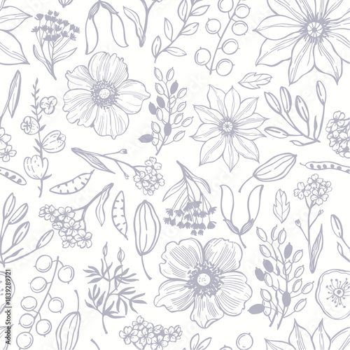 Floral background. Seamless vector pattern with hand-drawn flowers.