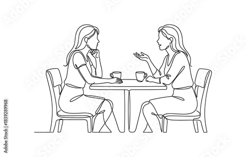 Job interview - vector modern simple one line design composition with recruiter and candidate isolated on transparent background