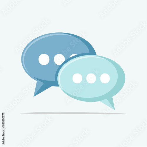 Two stylized speech bubbles in shades of blue and cyan, representing conversation and communication, with subtle shading and a soft shadow