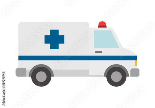 Ambulancia blanca con cruz médica azul