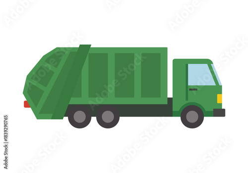 Camión de basura verde en fondo blanco