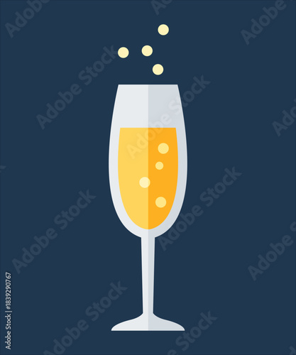 Copa de champán con fondo azul