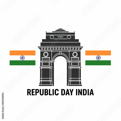 India Gate with Indian Flags Celebrating Republic Day.