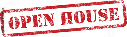 Red open house stamp with distressed texture