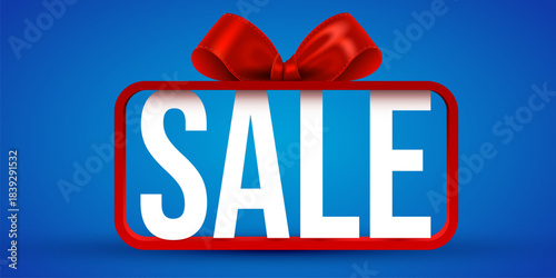 Bright SALE banner with a festive red ribbon on a vibrant blue background, ideal for special offers and promotions. Vector illustration