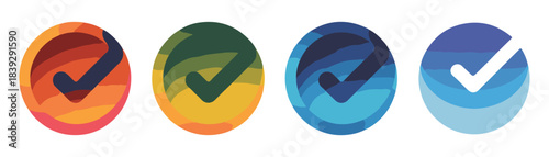 Collection of check mark icons with black and green colors isolated on a white background