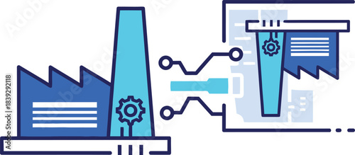 Industrial factory connected to smart technology isolated on transparent background