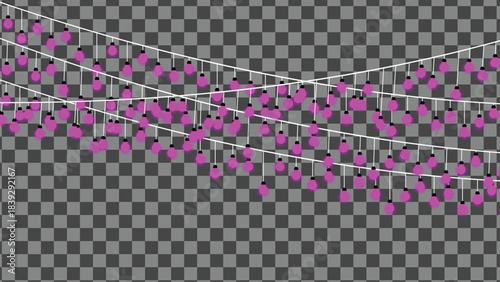 Festive pink garland lights on transparent background