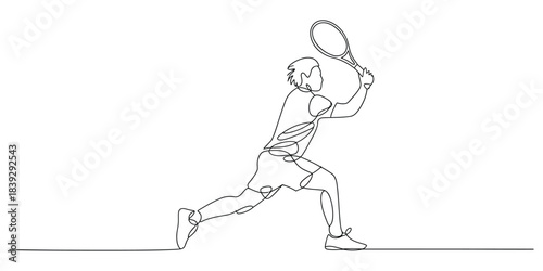 Continuous line drawing of a tennis player