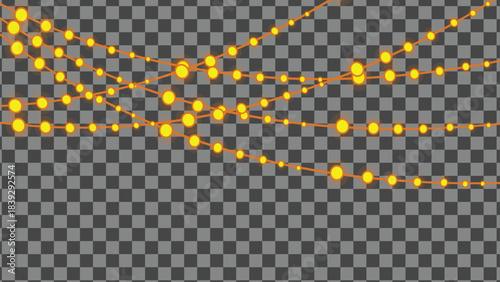 Golden string lights on transparent background