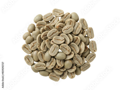 Obraz na plátně Isolated mound of green coffee beans prior to roasting, ready for hot beverage m