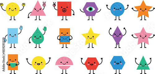 Cute Geometric Shape Mascot Character Set