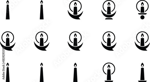 Black Candle and Flame Icon Set Vector Collection, Detailed Silhouette Logos for Lighting, Memorial, Spirituality, Holiday, Spa, or Religious Graphic Design Elements, Clean Minimalist Symbols.