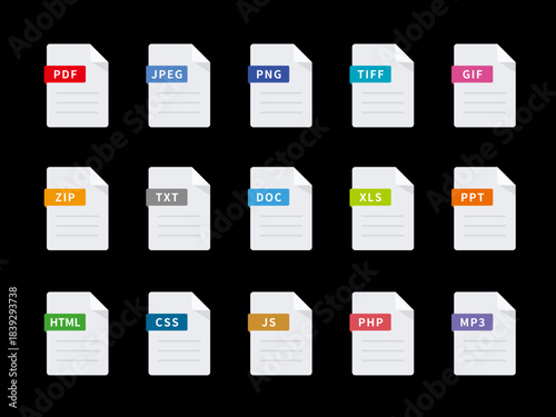 Dark UI/UX Focused SVG File Type Icons: Documents, Archives, and Programming Extensions