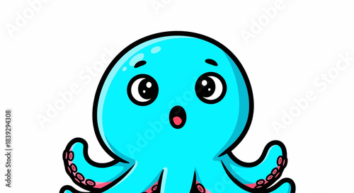 Cute blue cartoon octopus with big eyes and surprised expression.