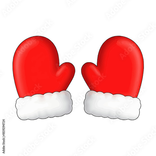 Pair of red winter mittens with fluffy trim