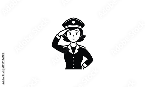 Female Pilot Giving Respectful Salute Illustration