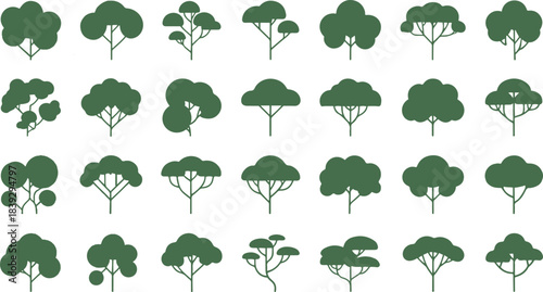  Top View Tree Symbols — Vector Set for Landscape Architecture, CAD Plans, and Garden Design — Editable Template with Varied Canopy Forms.