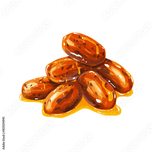 Vector illustration of a plate of dates smothered in honey isolated on a white background
