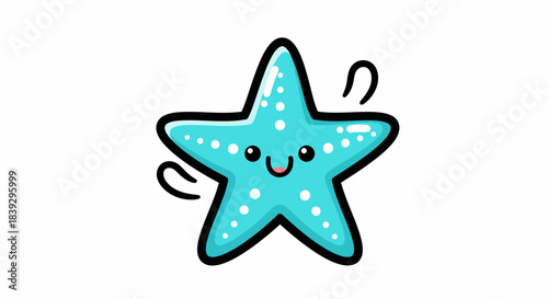 Cute cartoon blue starfish with a happy face and small dots.