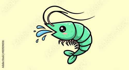 Cute Cartoon Shrimp with Water Splash Illustration.