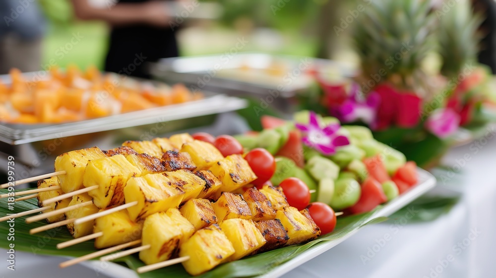Fototapeta premium Grilled Pineapple Skewers on Tropical Platter