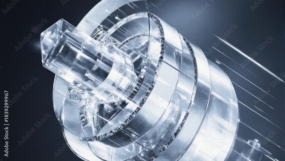 Obraz premium Abstract, layered, geometric structure with a metallic, reflective surface, glowing slightly