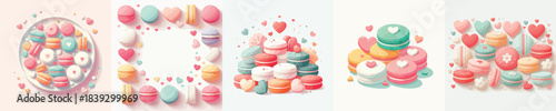 Macarons icon. Valentine's theme. Vector, minimalist, illustration, icon set.