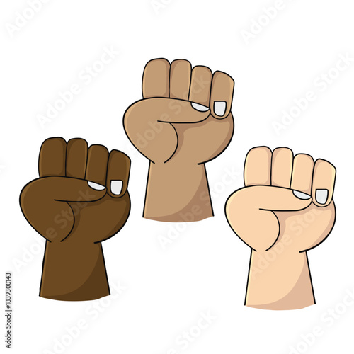 Diverse fists raised in unity and solidarity
