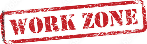 Work Zone Red Grunge Text Stamp in Rectangular Border