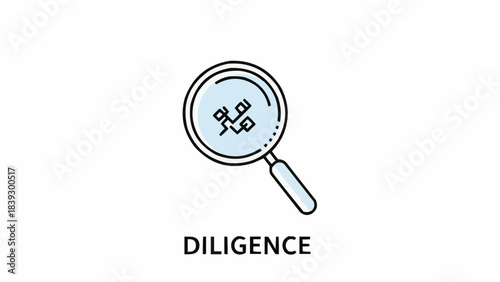 Magnifying glass examining a puzzle piece closely, diligence in problem-solving, vector illustration