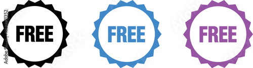 Three colorful starburst badges with the word free in the center. isolated