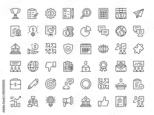 Startup icon set. Vector line icons collection. Outline symbols. Modern design
