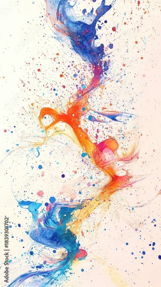 Fototapeta premium Watercolor abstract stocks movement swirling lines and splashes forming organic chart shapes vibrant edges depicting rapid trading rhythm and energy.